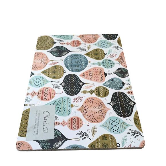 CHATEAU Christmas Ornament Cork Backed Hard Placemats 12x16 Set of 4 Holiday New - Picture 5 of 16